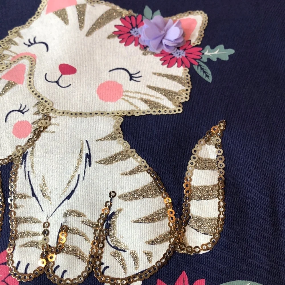NWT ISAAC MIZRAHI Cute Blue Top Cat Print  W Sequins Tand Pink Leggings Set